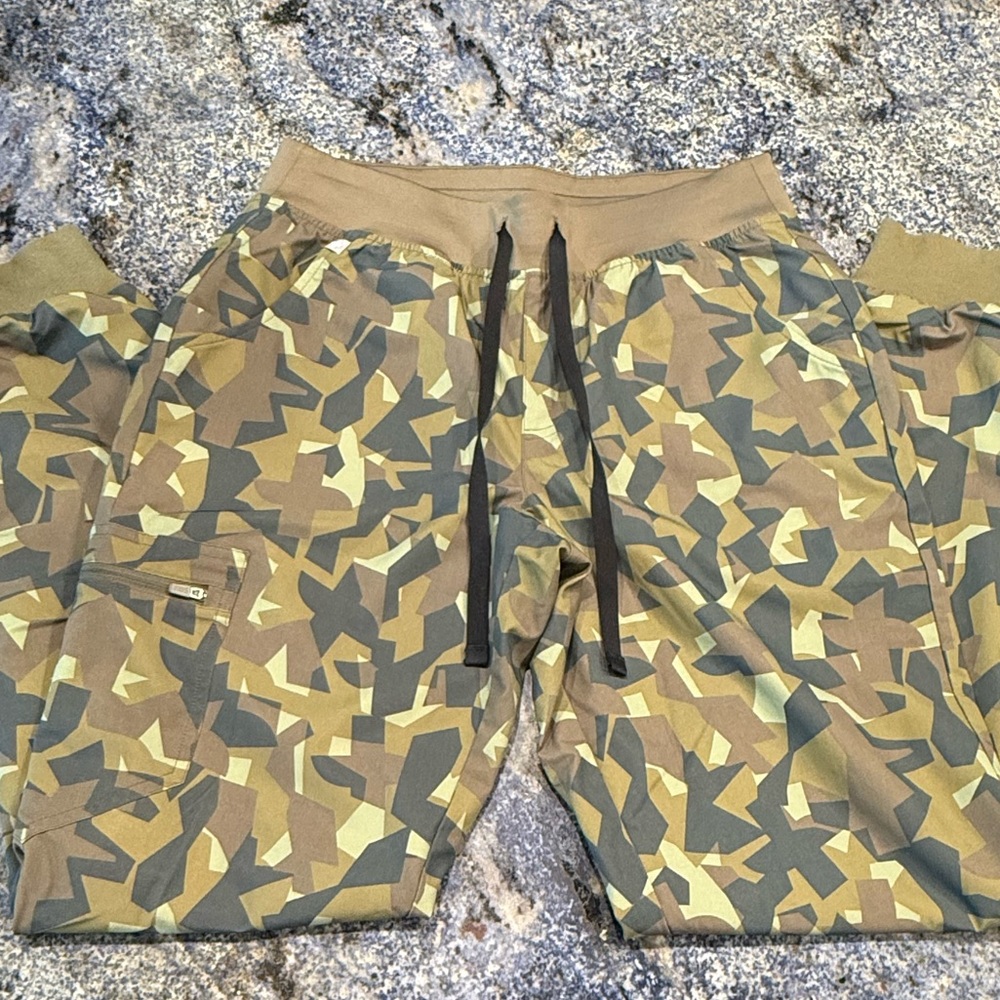 Figs Women's Camo Joggers - Olive Green and Brown - Picture 2 of 8